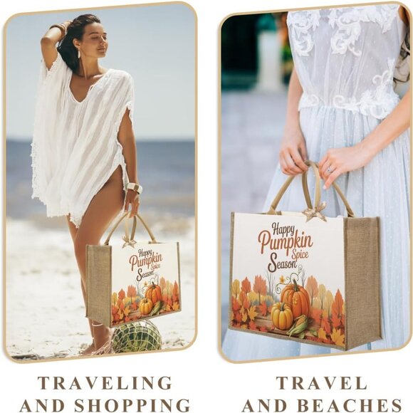 Autumn Pumpkin Canvas Tote Bag for Women, Rustic Country Gift Christmas Thanksgi - Picture 4 of 6